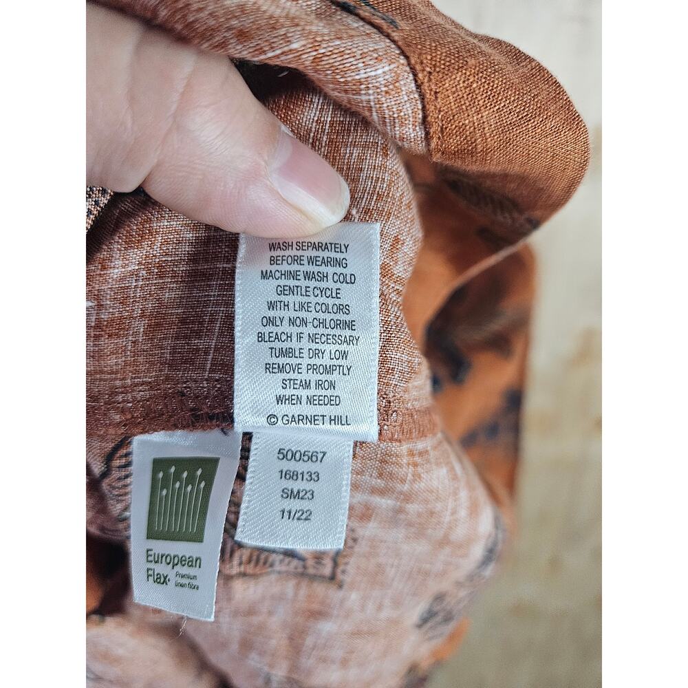 Garnet Hill Gabby Folk Floral XL Button Front European Flax Linen Rust Black - Picture 6 of 9